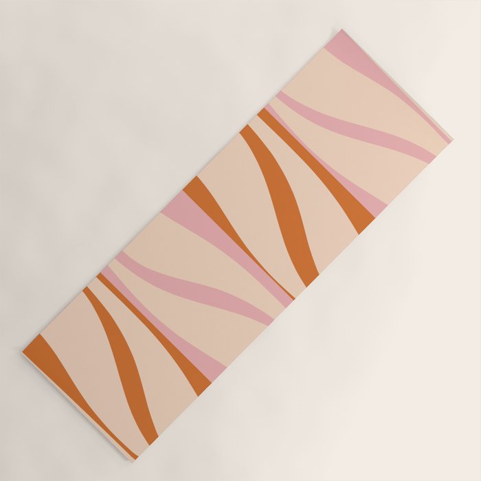 Mid Century Modern Retro Lounge Striped Ogee Pattern Orange Pink Cream Yoga Mat Gallery Image 1