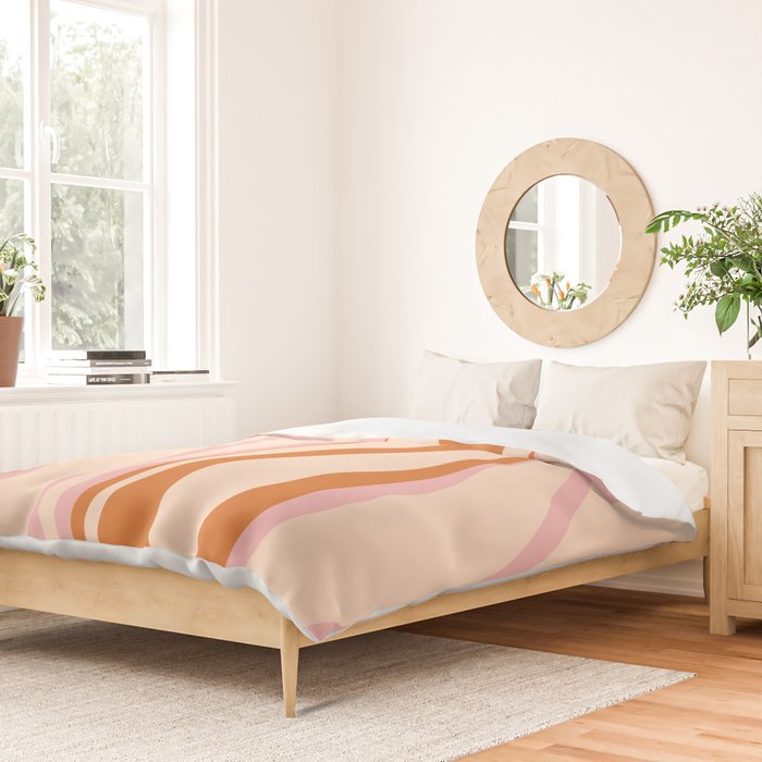 Mid Century Modern Retro Lounge Striped Ogee Pattern Orange Pink Cream Duvet Cover Gallery Image 2