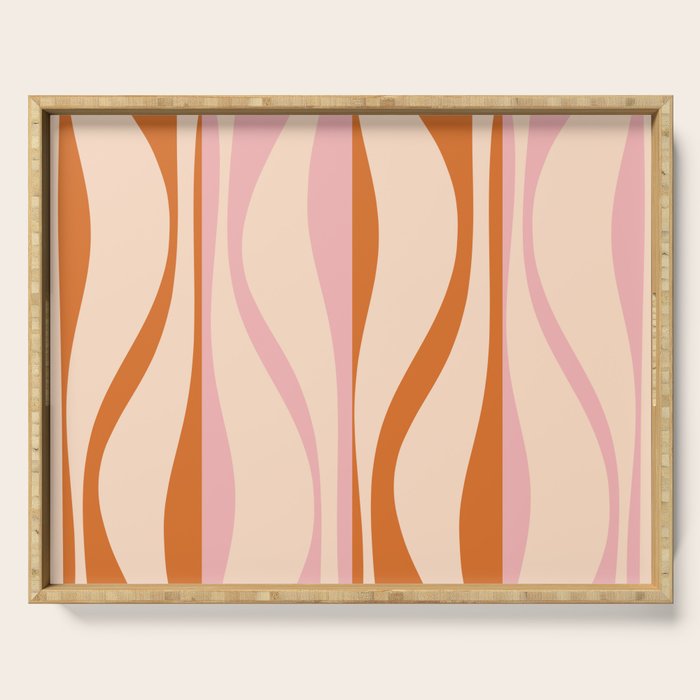 Mid Century Modern Retro Lounge Striped Ogee Pattern Orange Pink Cream Serving Tray Gallery Image 1