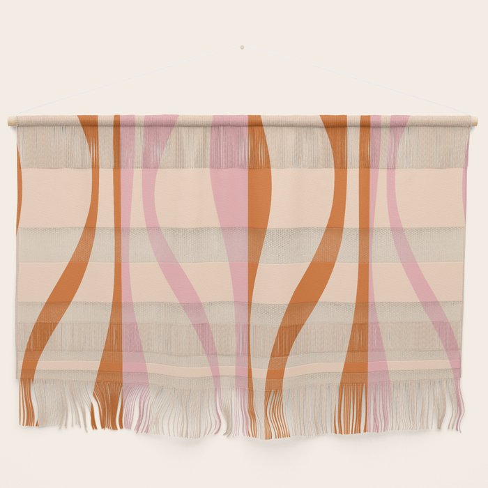 Mid Century Modern Retro Lounge Striped Ogee Pattern Orange Pink Cream Wall Hanging Gallery Image 1