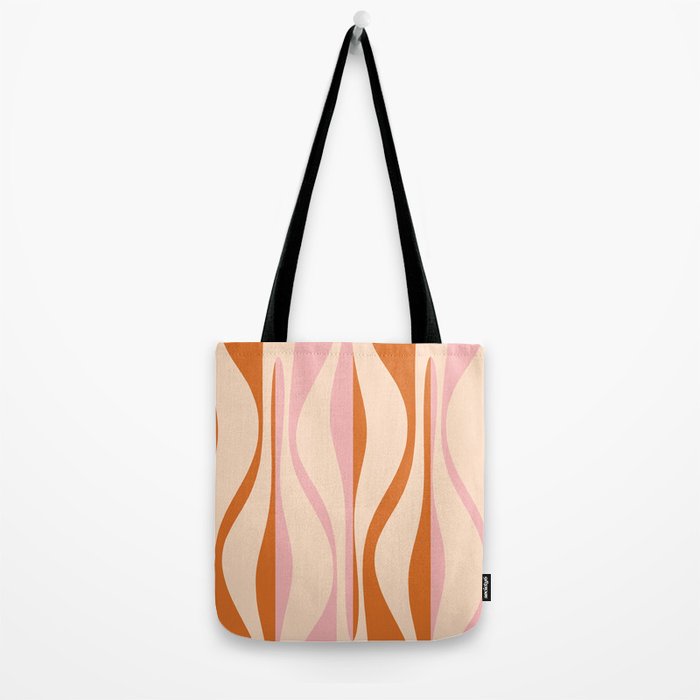 Mid Century Modern Retro Lounge Striped Ogee Pattern Orange Pink Cream Tote Bag Gallery Image 2