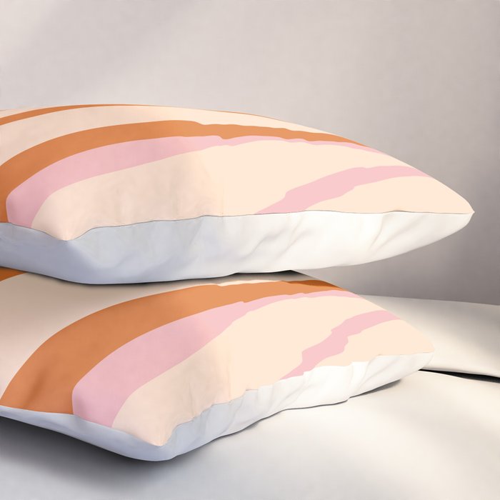 Mid Century Modern Retro Lounge Striped Ogee Pattern Orange Pink Cream Pillow Sham Gallery Image 3