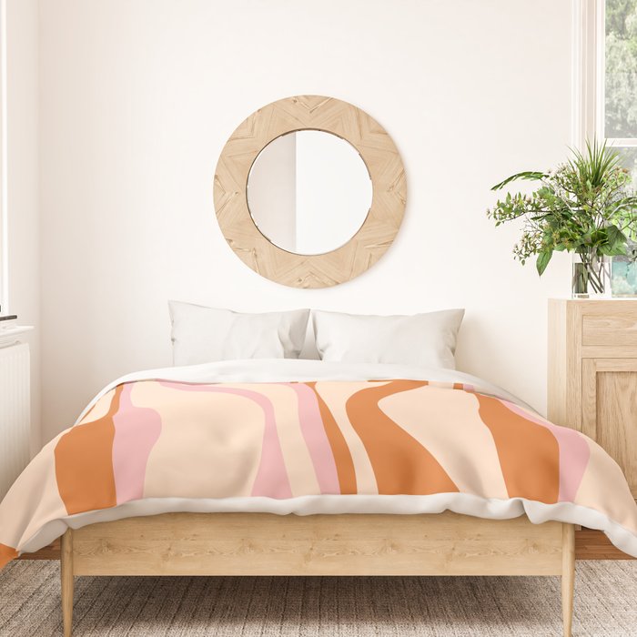 Mid Century Modern Retro Lounge Striped Ogee Pattern Orange Pink Cream Duvet Cover Gallery Image 3