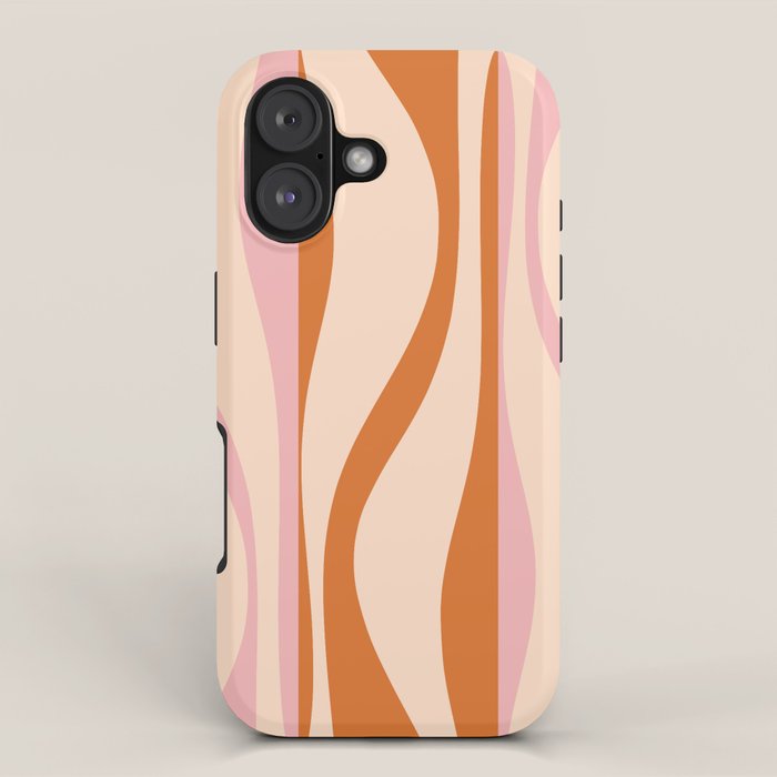 Mid Century Modern Retro Lounge Striped Ogee Pattern Orange Pink Cream iPhone Case Gallery Image 1