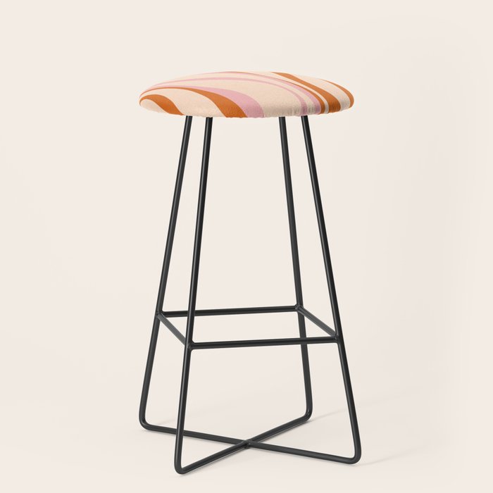 Mid Century Modern Retro Lounge Striped Ogee Pattern Orange Pink Cream Stool Gallery Image 1