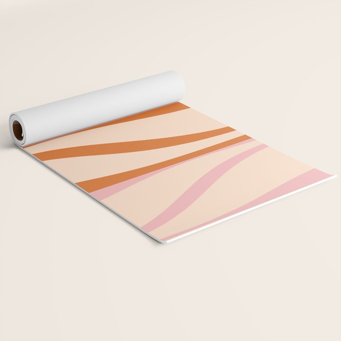 Mid Century Modern Retro Lounge Striped Ogee Pattern Orange Pink Cream Yoga Mat Gallery Image 2
