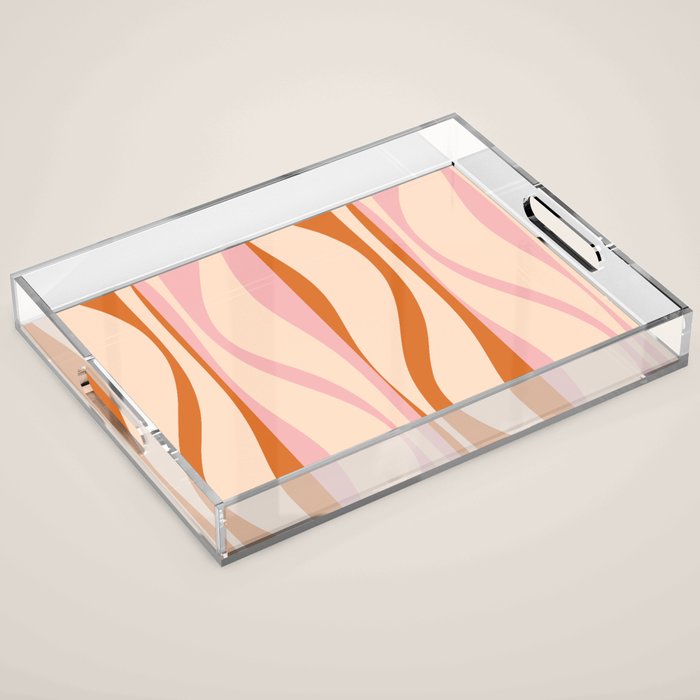 Mid Century Modern Retro Lounge Striped Ogee Pattern Orange Pink Cream Acrylic Tray Gallery Image 1