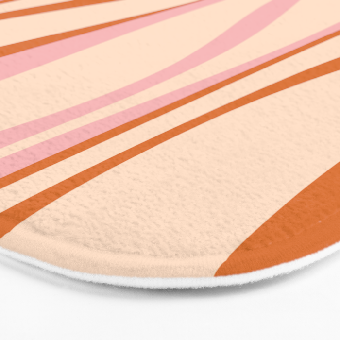 Mid Century Modern Retro Lounge Striped Ogee Pattern Orange Pink Cream Bath Mat Gallery Image 3