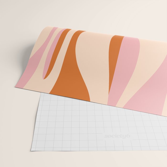 Mid Century Modern Retro Lounge Striped Ogee Pattern Orange Pink Cream Wrapping Paper Gallery Image 2