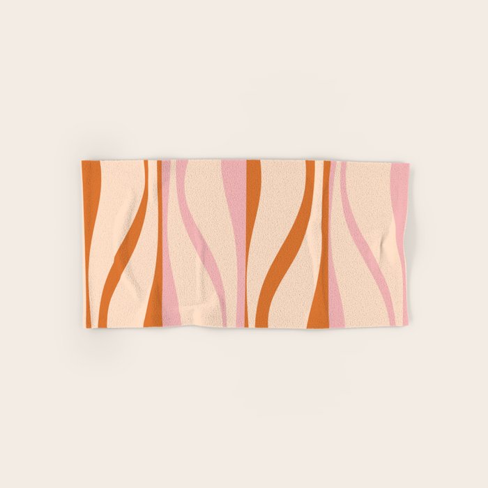 Mid Century Modern Retro Lounge Striped Ogee Pattern Orange Pink Cream Bath Towel Gallery Image 1