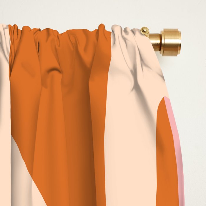 Mid Century Modern Retro Lounge Striped Ogee Pattern Orange Pink Cream Window Curtain Gallery Image 2