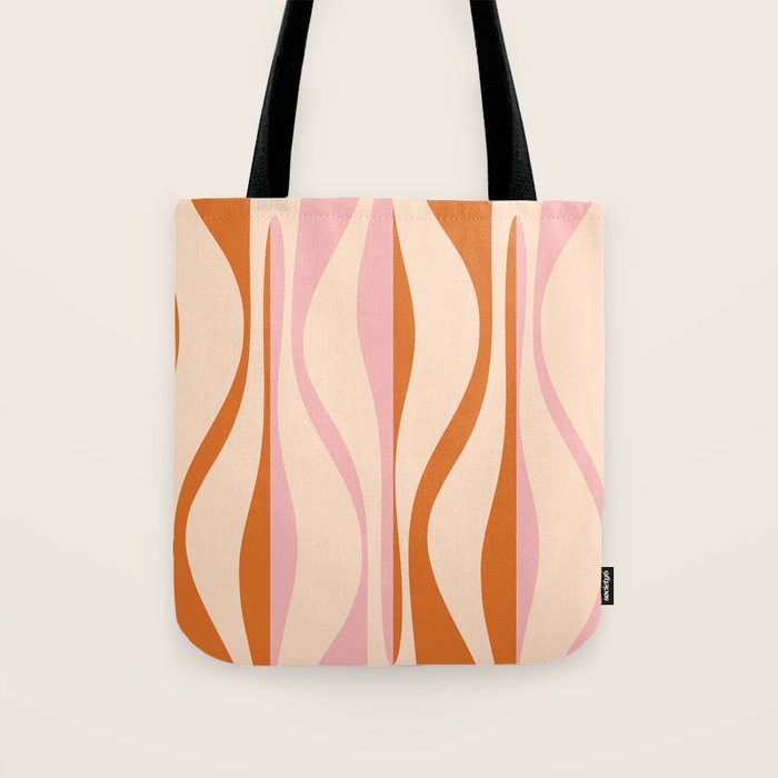 Mid Century Modern Retro Lounge Striped Ogee Pattern Orange Pink Cream Tote Bag Gallery Image 1