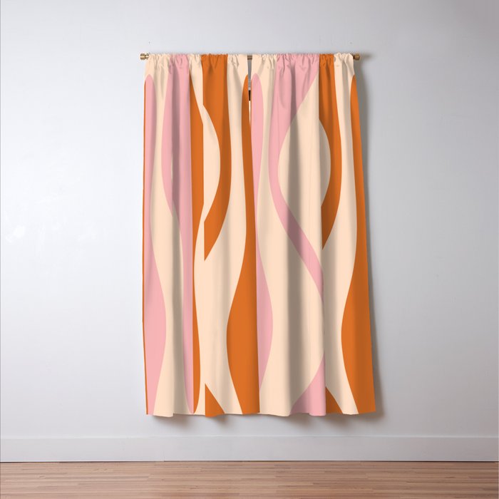 Mid Century Modern Retro Lounge Striped Ogee Pattern Orange Pink Cream Window Curtain Gallery Image 3