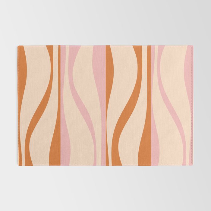 Mid Century Modern Retro Lounge Striped Ogee Pattern Orange Pink Cream Rug Gallery Image 2