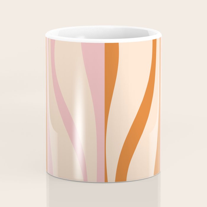 Mid Century Modern Retro Lounge Striped Ogee Pattern Orange Pink Cream Coffee Mug Gallery Image 4