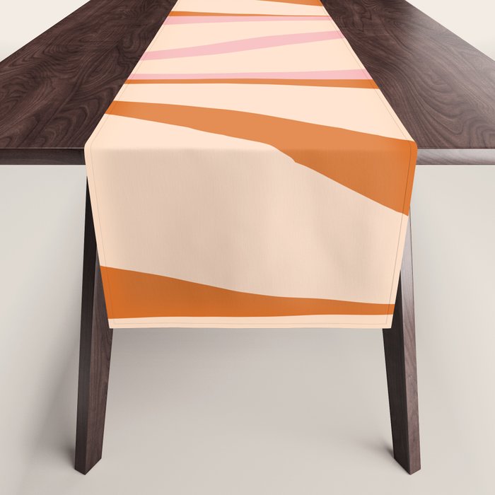 Mid Century Modern Retro Lounge Striped Ogee Pattern Orange Pink Cream Table Runner Gallery Image 1