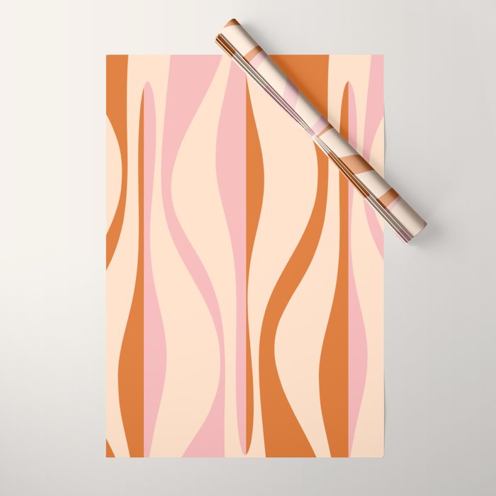 Mid Century Modern Retro Lounge Striped Ogee Pattern Orange Pink Cream Wrapping Paper Gallery Image 1