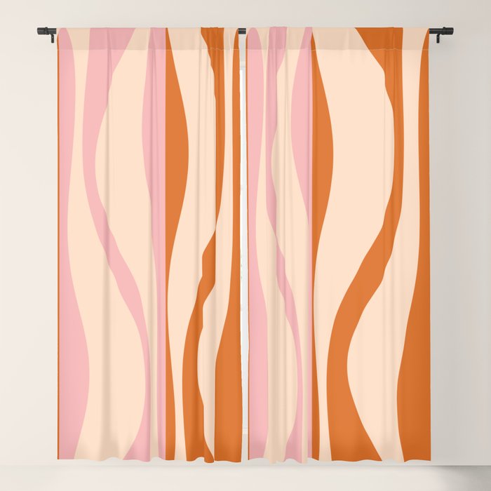 Mid Century Modern Retro Lounge Striped Ogee Pattern Orange Pink Cream Window Curtain Gallery Image 5