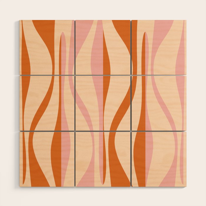 Mid Century Modern Retro Lounge Striped Ogee Pattern Orange Pink Cream Wood Wall Art Gallery Image 1