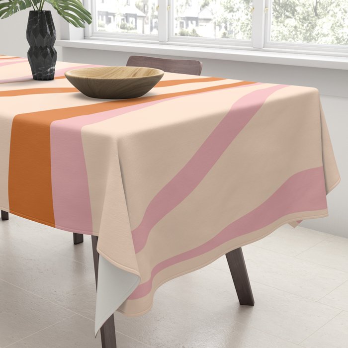 Mid Century Modern Retro Lounge Striped Ogee Pattern Orange Pink Cream Tablecloth Gallery Image 3