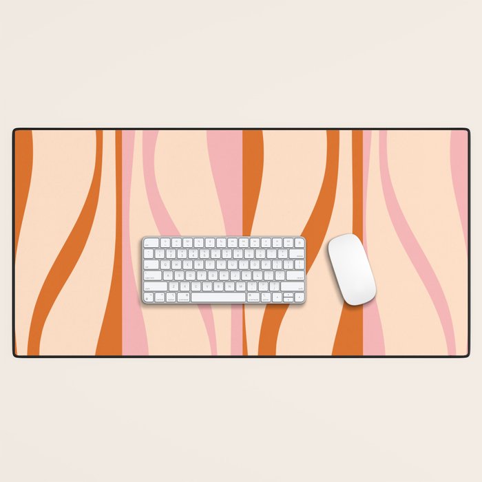 Mid Century Modern Retro Lounge Striped Ogee Pattern Orange Pink Cream Desk Mat Gallery Image 1