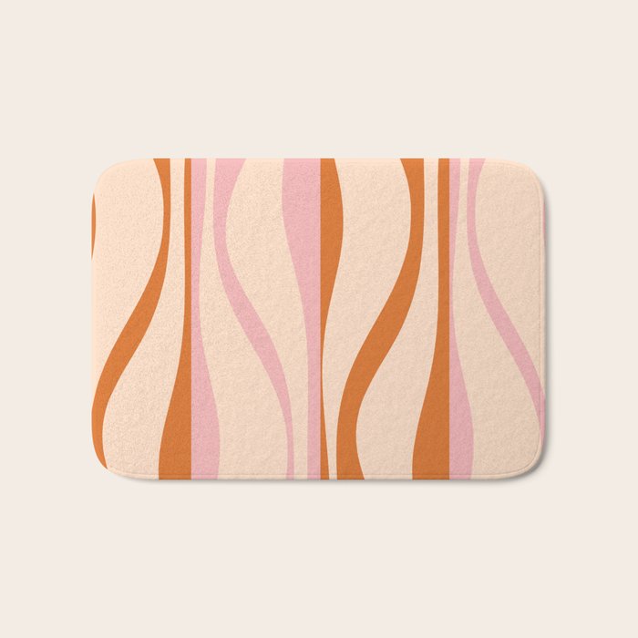 Mid Century Modern Retro Lounge Striped Ogee Pattern Orange Pink Cream Bath Mat Gallery Image 1