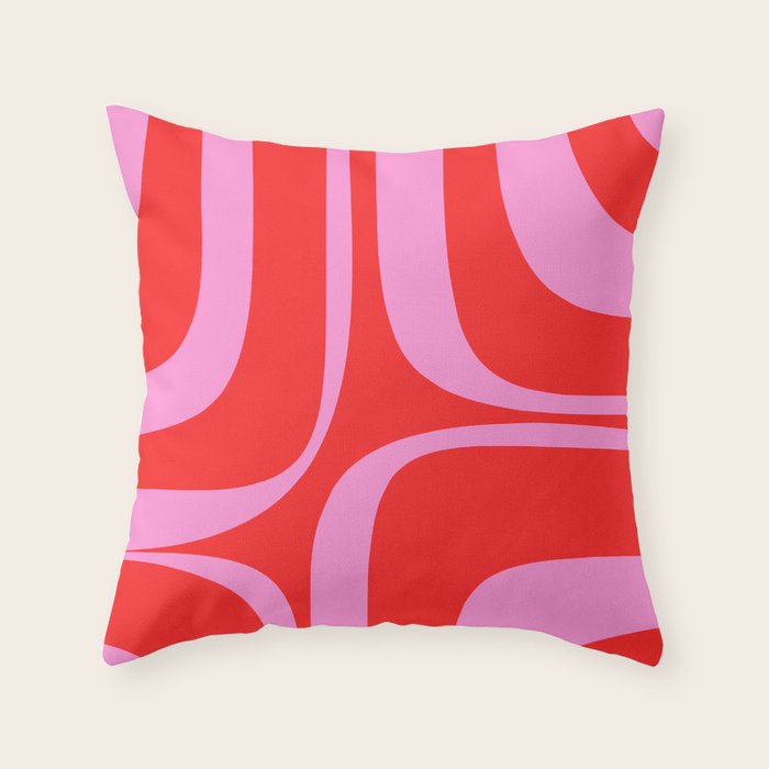 Preppy Pink and Red Retro Groove Abstract Pattern Throw Pillow Gallery Image 6