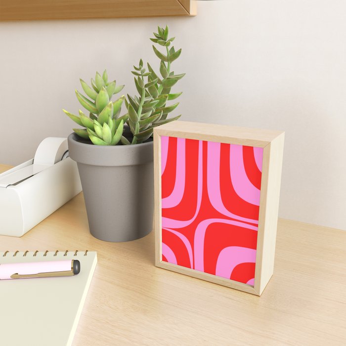 Preppy Pink and Red Retro Groove Abstract Pattern Mini Art Print Gallery Image 2