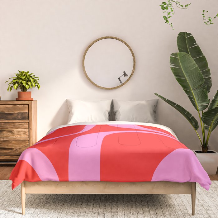 Preppy Pink and Red Retro Groove Abstract Pattern Comforter Gallery Image 3