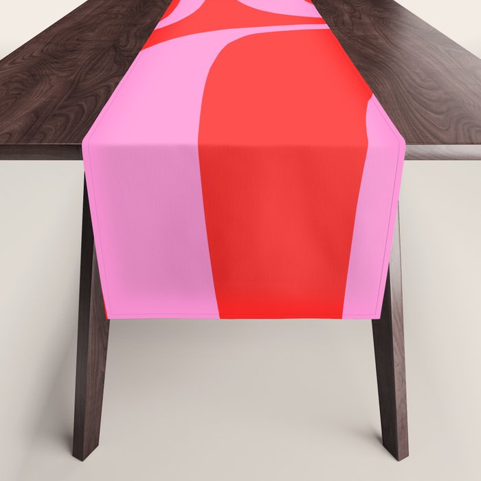 Preppy Pink and Red Retro Groove Abstract Pattern Table Runner Gallery Image 1