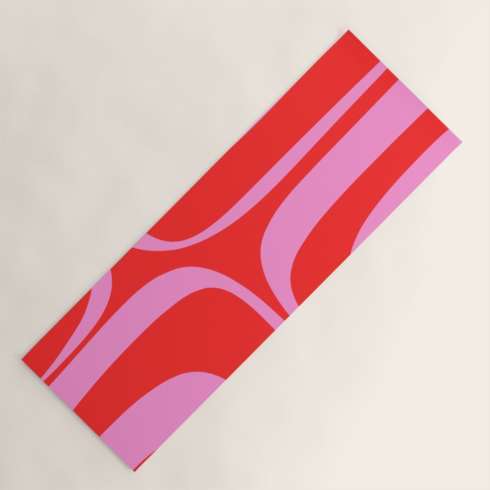 Preppy Pink and Red Retro Groove Abstract Pattern Yoga Mat Gallery Image 1