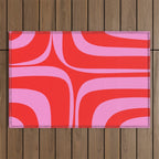 Preppy Pink and Red Retro Groove Abstract Pattern Outdoor Rug Gallery Image 1