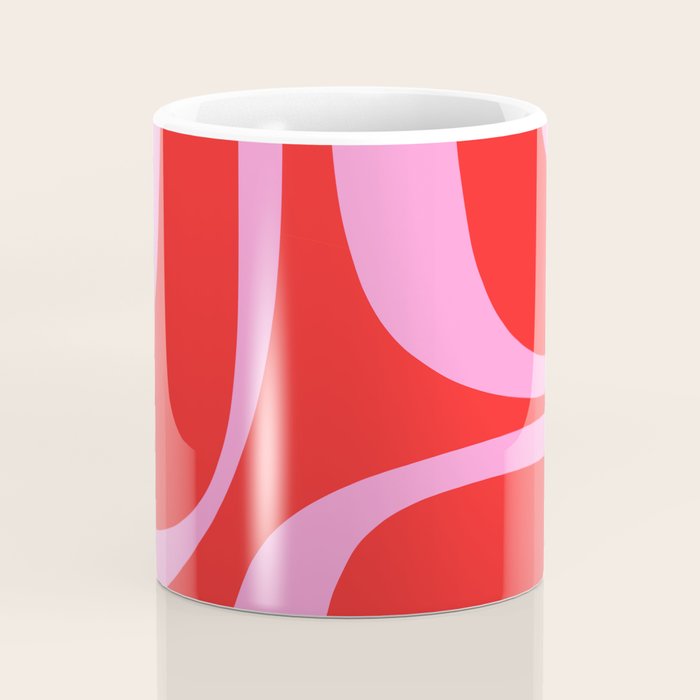 Preppy Pink and Red Retro Groove Abstract Pattern Coffee Mug Gallery Image 4