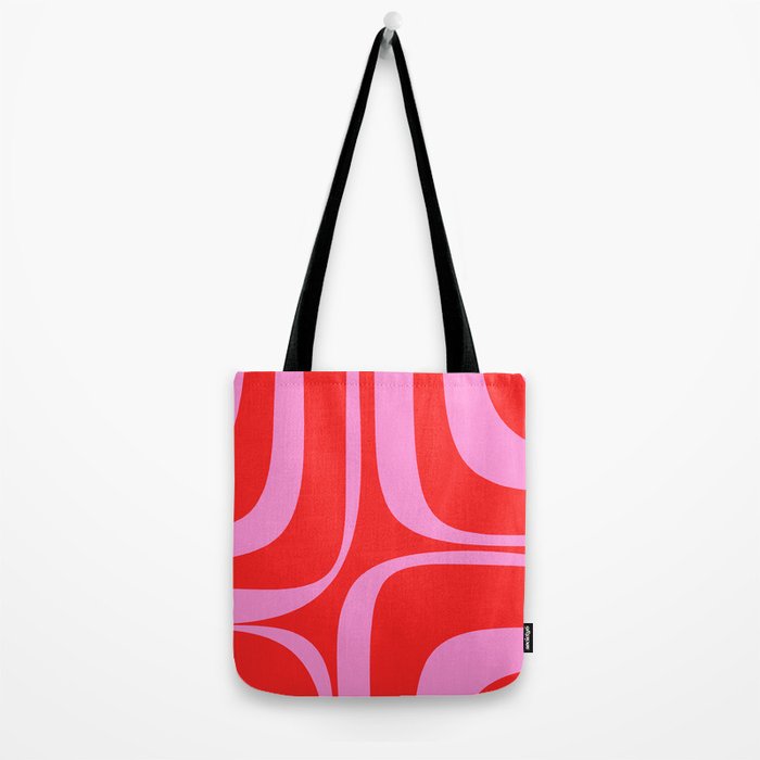 Preppy Pink and Red Retro Groove Abstract Pattern Tote Bag Gallery Image 2