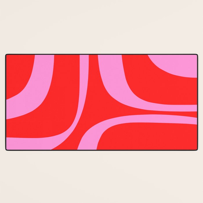 Preppy Pink and Red Retro Groove Abstract Pattern Desk Mat Gallery Image 3