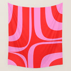 Preppy Pink and Red Retro Groove Abstract Pattern Wall Tapestry Gallery Image 4