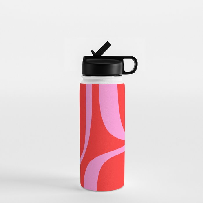Preppy Pink and Red Retro Groove Abstract Pattern Water Bottle Gallery Image 1
