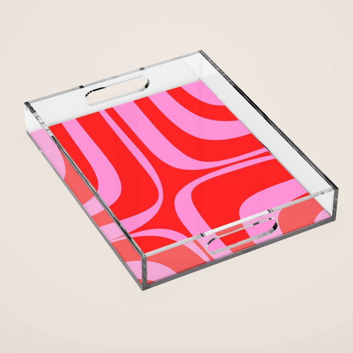 Preppy Pink and Red Retro Groove Abstract Pattern Acrylic Tray Gallery Image 1