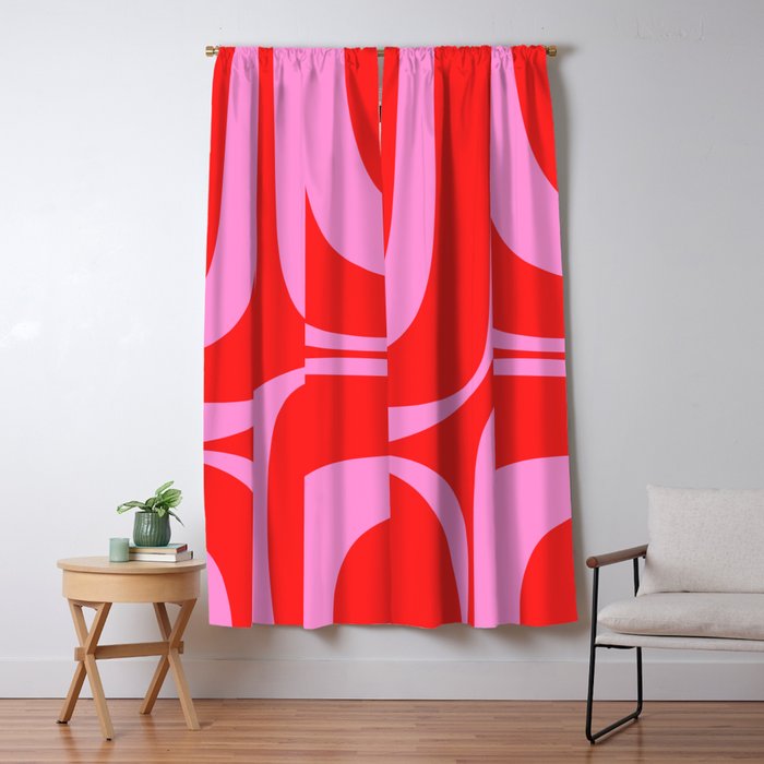 Preppy Pink and Red Retro Groove Abstract Pattern Window Curtain Gallery Image 5