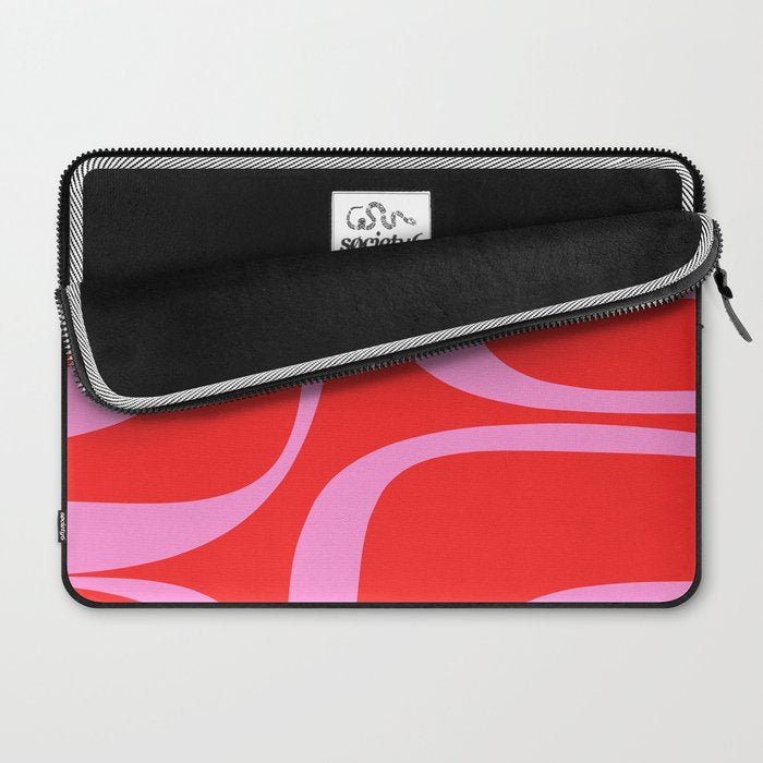 Preppy Pink and Red Retro Groove Abstract Pattern Laptop Sleeve Gallery Image 2