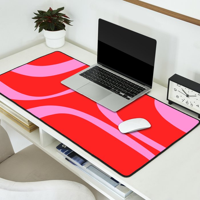 Preppy Pink and Red Retro Groove Abstract Pattern Desk Mat Gallery Image 2