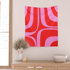 Preppy Pink and Red Retro Groove Abstract Pattern Wall Tapestry Gallery Image 2