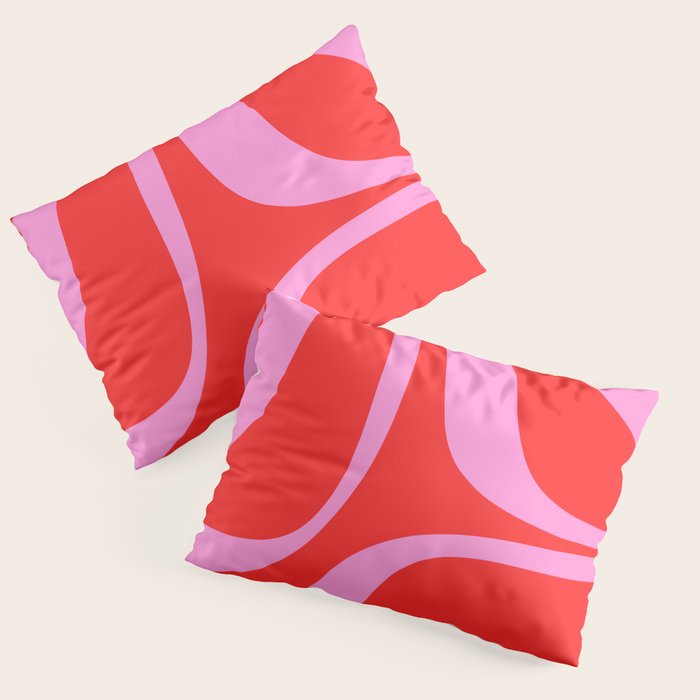 Preppy Pink and Red Retro Groove Abstract Pattern Pillow Sham Gallery Image 3