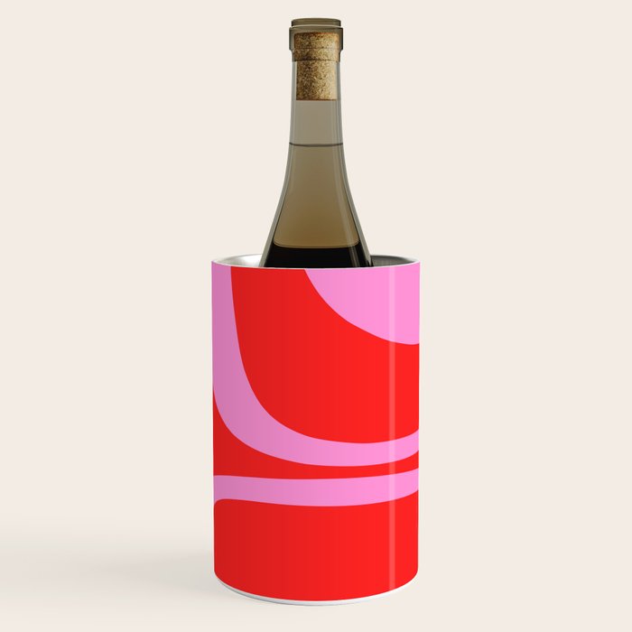 Preppy Pink and Red Retro Groove Abstract Pattern Wine Chiller Gallery Image 3