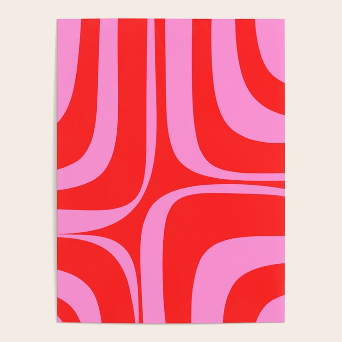 Preppy Pink and Red Retro Groove Abstract Pattern Poster Gallery Image 1