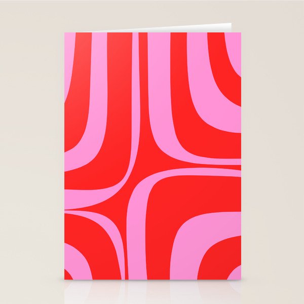 Preppy Pink and Red Retro Groove Abstract Pattern Stationery Card Gallery Image 2