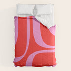 Preppy Pink and Red Retro Groove Abstract Pattern Comforter Gallery Image 6