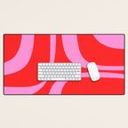 Preppy Pink and Red Retro Groove Abstract Pattern Desk Mat Gallery Image 1