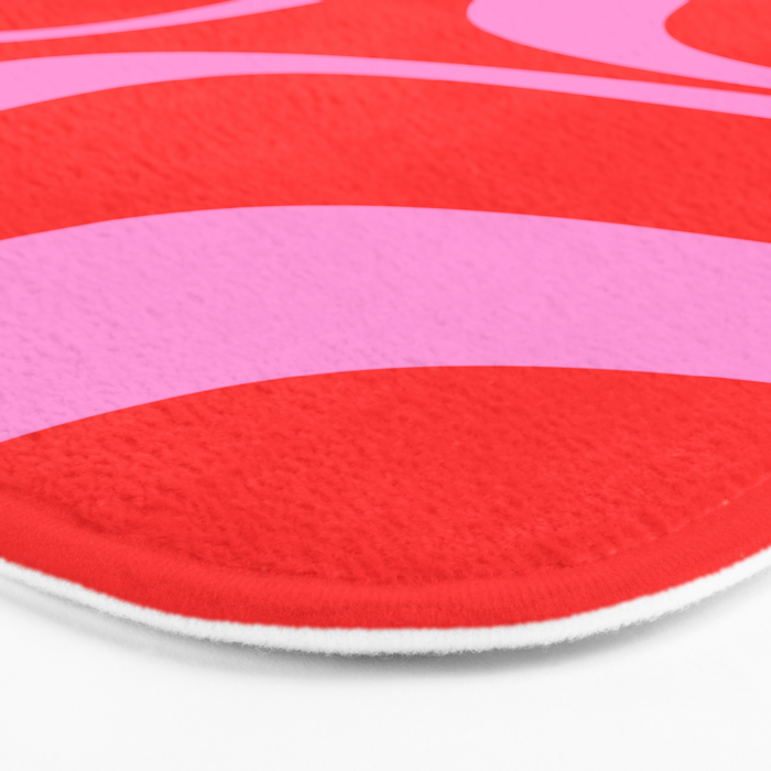 Preppy Pink and Red Retro Groove Abstract Pattern Bath Mat Gallery Image 3