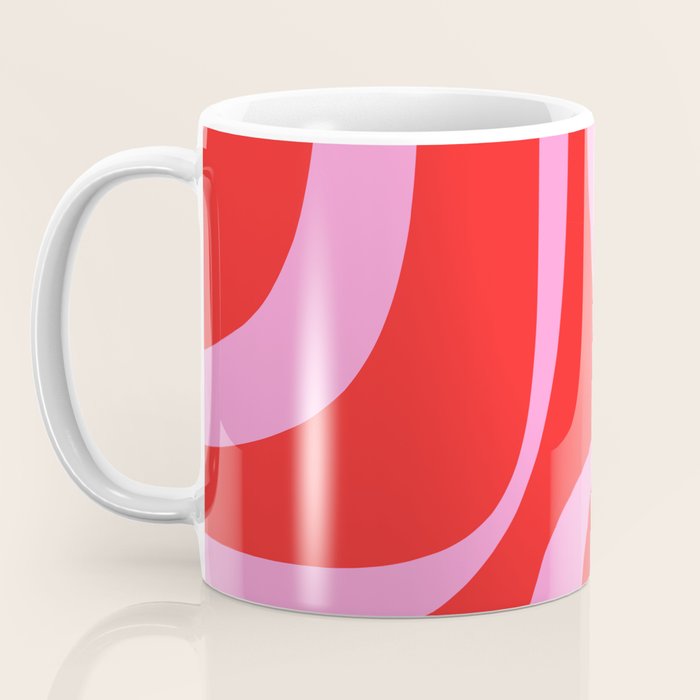 Preppy Pink and Red Retro Groove Abstract Pattern Coffee Mug Gallery Image 3
